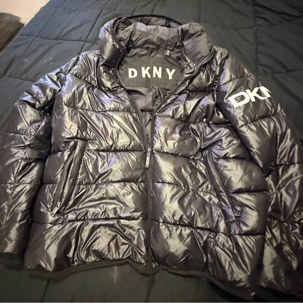 DKNY Shiny Black Quilted Puffer Jacket
